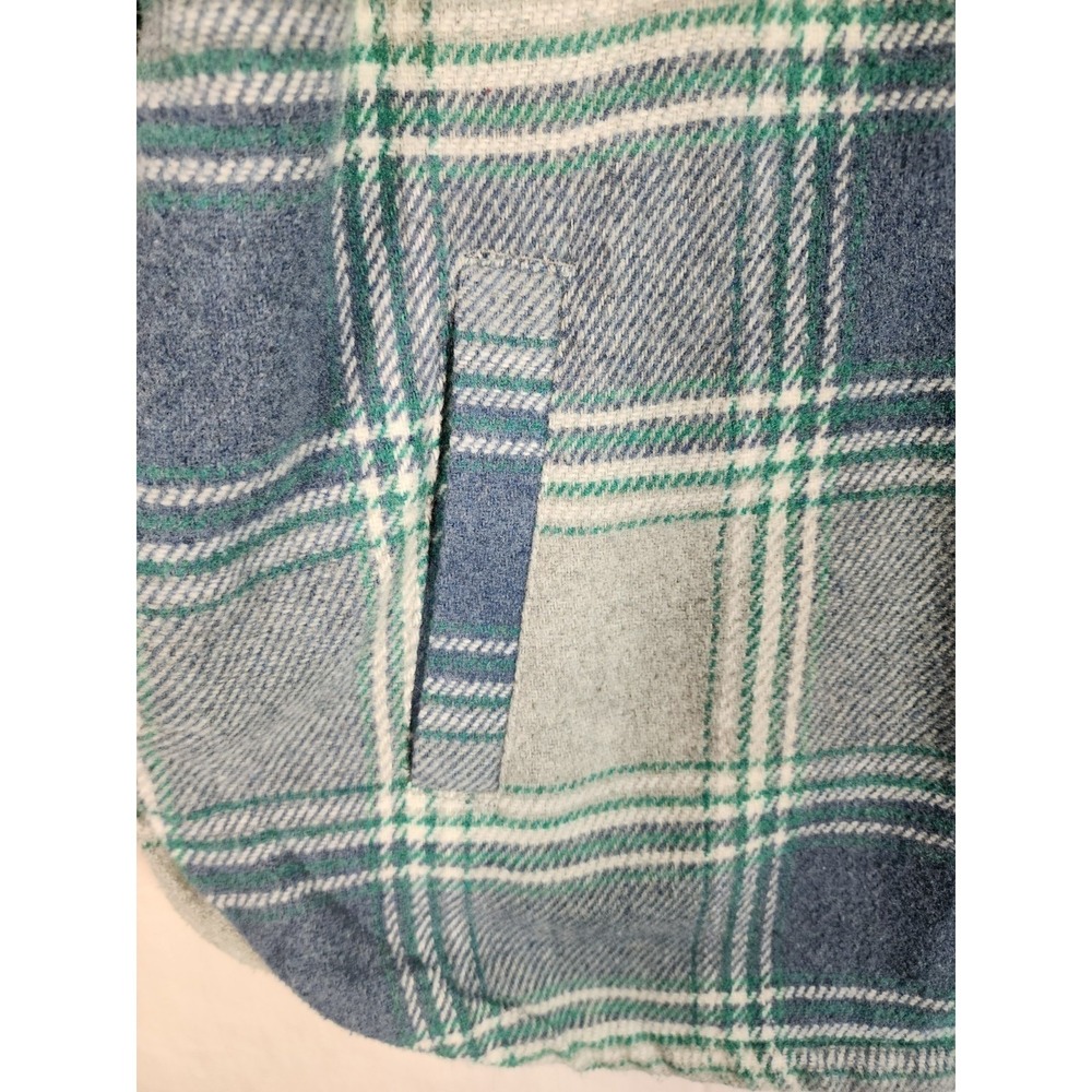 Womens L Blue Green Plaid Shacket Coastal Grandma Cabin Outdoor Flannel Fall - Picture 7 of 9